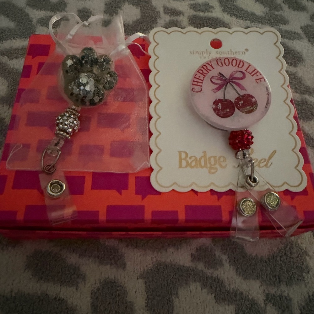 Simply Southern Pink Cherry Badge Reel with Red Bead Accent